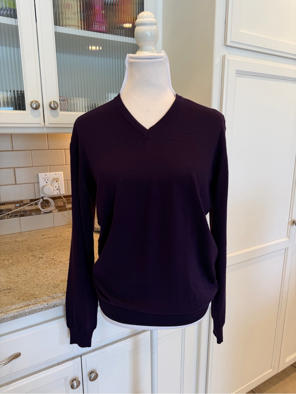 Sand V-Neck Wool Sweater in Deep Purple Medium